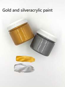金银丙烯颜料 (100ml) - 鲜艳亮丽，防水防褪色，适用于画布、岩石、织物、陶瓷等多种表面 - 适合艺术家和初学者，是感恩节、圣诞节、生日礼物、返校季、学校用品的完美选择 - 彩色 - 查看 3