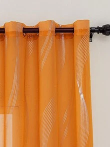 2片装现代银色流苏图案薄纱窗帘，顶部带金属环，可机洗，装饰性涤纶窗帘，适用于客厅，四季皆宜，无绳，编织，120-140克 - 奢华风格窗帘 - 亮橙色 - 查看 2