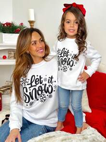 Mommy And Me Matching Christmas Sweatshirts Family Matching Xmas Outfits Long Sleeve Crewneck Let It Snow/Merry Christmas/Merry Bright Letter Print Sweatshirts Pullover Tops Winter Fall Clothes - 白色 - 查看 1