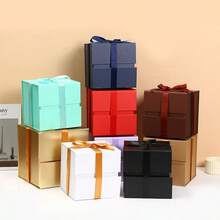 1 件方形丝带礼盒，带蝴蝶结的折叠礼盒，生日礼物，化妆品礼盒，节日礼物包装盒 - 彩色 - 查看 2
