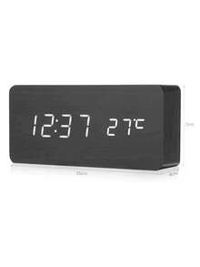 1个智能木质闹钟，床头柜闹钟，家居电子装饰，带贪睡功能，早晨闹铃，床头柜闹钟，声控数字闹钟，家居装饰，房间装饰，数字闹钟，卧室装饰，宿舍装饰，返校装饰，开学惊喜，学习用品 - 黑色 - 查看 5