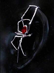 1pc Silver-Color Ruby Spider Ear Cuff, Gothic Style Pierced Ear Clip Vintage Earrings, Halloween Party Accessory - Silver - View 4