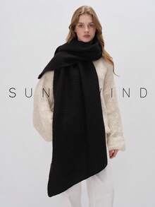 1pc Women Solid Color Soft Knit Scarf, For Daily Use For Dress - Black - View 11