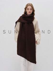 1pc Women Solid Color Soft Knit Scarf, For Daily Use For Dress - Coffee Brown - View 9