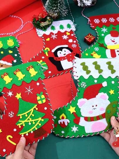 1 Stück Weihnachtsstrumpf, handgefertigtes DIY Handwerk, Filz-Puzzle-Spielzeug, kreative Weihnachtsdekoration für Kinder, Weihnachtsgeschenk für Kinder, verschiedene Schneeflocken Designs