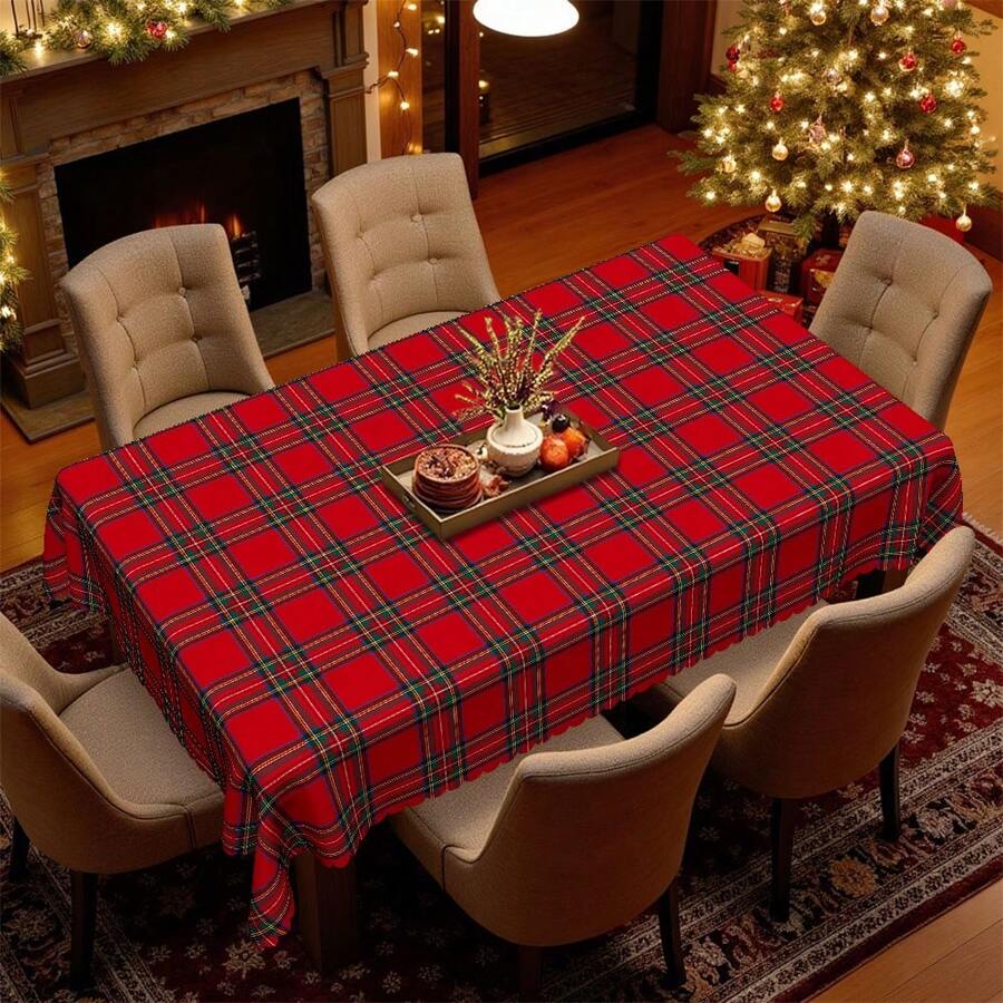 1pc Christmas Tablecloth - Retro Plaid Christmas Tablecloth Pattern, European Vintage Small Red Plaid Style - Durable Polyester Fabric - Suitable For Rectangular, Round, Dining Tables - Party, Home, Restaurant Winter Decor - Easy To Clean Holiday Decoration
