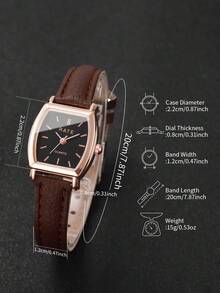 Women's Minimalist Quartz Wristwatch With Barrel-Shaped Leather Strap - Brown - View 3