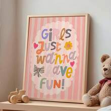 1幅带框帆布墙画，儿童房装饰，“女孩只想玩得开心”励志名言画，彩虹艺术，波西米亚风格，婴儿房/儿童房装饰，孕妇房装饰 - 彩色 - 查看 7