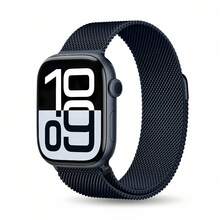 1条男女通用时尚磁吸米兰尼斯表带，兼容 46mm/49mm/40mm/44mm/45mm/41mm/42mm/38mm，优质不锈钢网状金属表带替换装，兼容S10/S11/Ultra 3/2/1，可调节表扣设计，适用于 Series 11/10/9/8/7/SE/6/5/4/3/2/1 - 午夜藍 - 查看 3