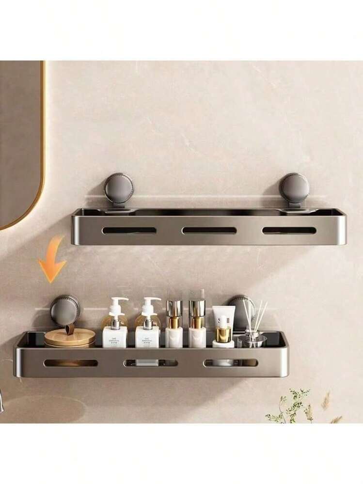 易于安装的吸盘淋浴收纳架 - 重型防锈塑料壁挂式浮动搁板，带坚固粘合剂，节省空间的浴室储物架，用于存放洗发水、肥皂和洗漱用品，无金属管，易于组装，浴室收纳架，洗漱用品架，光滑的搁板，防锈材料，搁板，搁板 - 彩色 - 查看 7