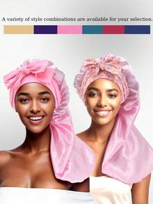 2pcs Bonnets Set,Satin Long Bonnet For Women, Adjustable Sleep Cap With Tie Band,Long Bonnet For Curly Or Dreadlocks Hair,Large Braid Bonnet Silky Hair Cap For Locs Women Sleeping.(Random Print)