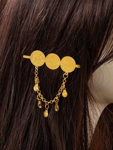 1件复古金币流苏链发夹，中东/灵感个性化设计刘海发夹，情人节配饰，婚礼发饰 - 金色 - 查看 2