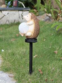 1pc Modern Creative Cute Hedgehog Resin Solar LED Garden Light, Suitable For Outdoor Use, With Ground - Multicolor - View 7