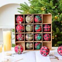16Pcs Christmas Buffalo Plaid Ball Ornaments Christmas Fabric Foam Ball With Snowflake Pattern Ornaments Shatterproof Christmas Tree Hanging Ornament For Xmas Party Decoration Supplies Home Decor Christmas Decorations Room Decor Winter