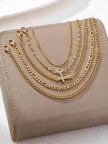 5pcs Elegant Cubic Zirconia Cross Decor Multi-Layer Bracelet, Suitable For Women's Party, Gathering, Daily Wear, Holiday Gift