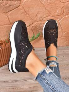 2025 新款时尚百搭女士休闲鞋，透气平底舒适软底一脚蹬鞋，春夏 - 黑色 - 查看 2