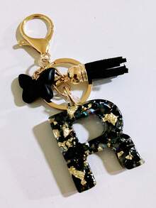 1 pieza Llavero de resina con forma de corazón con borla en color beige, accesorio creativo de estilo lindo como regalo para amigos, madre, padre, graduación y maestros - Negro - Ver 18