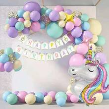 116 件独角兽气球拱门花环套件，带生日快乐横幅独角兽铝箔马卡龙气球，适用于独角兽生日派对装饰用品。婚礼装饰淋浴装饰 - 彩色 - 查看 6