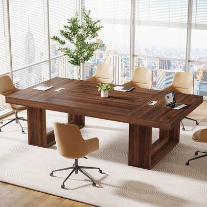 LITTLE TREE 94.5" W Large Meeting Table With 2 Cable Grommet, 8FT Conference Table For 10 People, Business Style Seminar Boardroom Podcast Tables For Office Conference Room