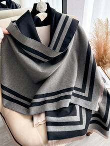 1 pièce Écharpe jacquard épaisse et chaude minimaliste pour l'automne/hiver, étole réversible élégante bicolore pour femmes
