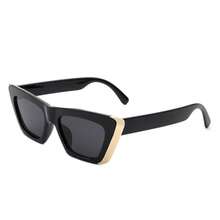 Women's Vintage Square Retro Cat Eye Fashion Sunglasses Eyewear, With Gold Edge Detail Must Have For Travel, Beach, Street Style, Everyday Wardrobe Essentials, Business Casual Outfits And Lifestyle Accessories - 黑色 - 查看 1