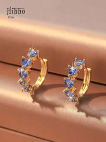 Hihho 1pair Fashionable Simple Black Oil-Drop Heart Design Hoop Earrings, Personalized Jewelry Gift For Girls Party - Black - View 16