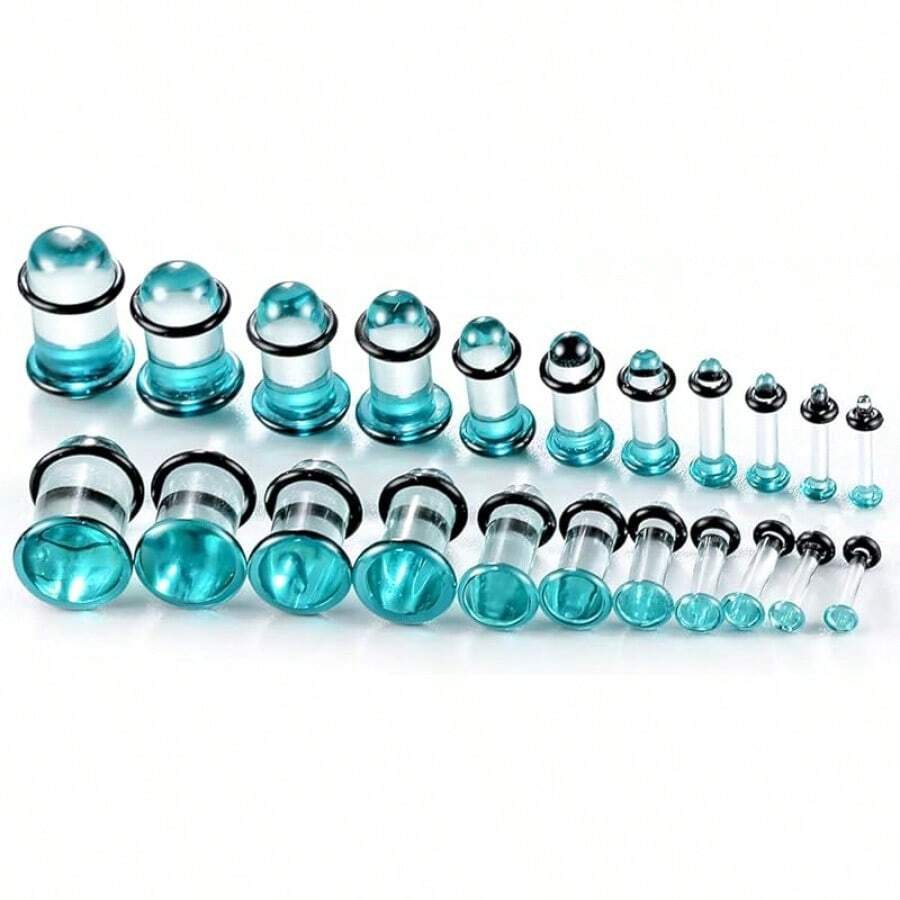 12Pcs Glass Stretching Kit With Rubber O-Rings For Body Piercing - Turquoise - View 1
