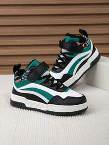1 Pair Women's Casual High-Top Sneakers, Comfortable & Soft Student Skate Shoes, Stylish Design For Teenagers, Suitable For All Seasons, 2025 New Daily Commute Shoes, Fashion Street Style Women Outdoor Sports Shoes - Black Silk Forest Green - View 1