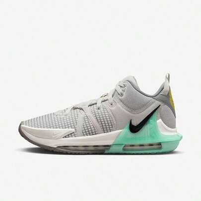 Nike 耐克男士篮球训练鞋，新款 LeBron Witness 7 中帮篮球鞋，舒适贴合脚踝，灰色和薄荷绿配色，多功能休闲运动篮球鞋，DM1123-006
