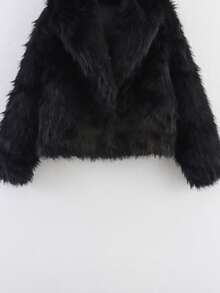 HH Women Solid Faux Fur Jackets Long Sleeves For Warmth Winter Coat Female Fashion Turn-Down Collar Loose Casual Outerwear - 黑色 - 查看 3