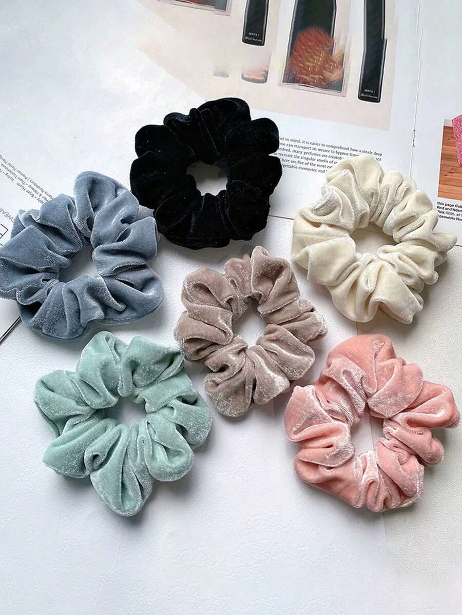 6个装休闲百搭简约纯色发圈，发绳马尾辫头饰发带橡皮筋美妆家居发饰节日配饰 - 彩色 - 查看 1