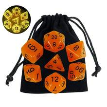 7pcs Glow-In-The-Dark Dice Set, Including Velvet Bag, Suitable For Board Games And Math Learning, Great Gift For Halloween And Christmas