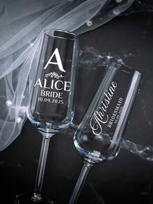 1/6/12pcs Customized Bridesmaid Champagne Glass, Single Champagne Glass Crystal Label Stickers, Personalized Champagne Glass Crystal Label Stickers