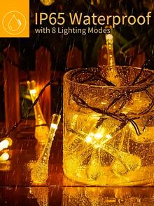 1pc/200/100pcs LED Solar Curtain Water Drop Light Light Outdoor Light, 8 Lighting Modes Fairy Light Christmas Party Wedding Home Bedroom Garden Wall Decoration, IP65 Outdoor Lighting For Festival, Christmas Decoration, Outdoor Waterproof Garden Lawn Patio Bubble Ball Colored Light, Christmas Decorative Light