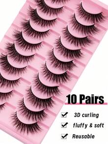 10 paia di ciglie finte naturali, morbide e sottili, ciglie finte in 3D di visone stile occhio di gatto, dense, naturali, riutilizzabili, in grado di rendere le ciglie più spesse e lunghe con un effetto allungante agli angoli esterni degli occhi, strumento per estensione ciglie per soddisfare le esigenze di uso quotidiano.