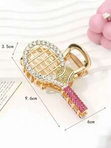 1 pieza Pinza de pelo con diamantes de imitación de lujo para mujer, elegante clip de pelo con diseño de raqueta de tenis con diamantes de imitación, accesorio de pelo versátil, elegante y de alta gama, adecuado para el uso diario, citas, vacaciones, fotografía y decoración académica. Pinzas de otoño para el cabello, accesorios de invierno para el cabello de mujer.