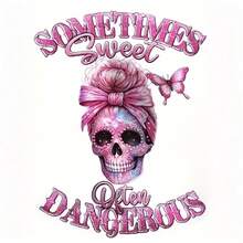 1/2/3pcs Pink Skull Heat Transfer Stickers, DIY Iron-On Patches, Suitable For Durable Plastic T-Shirts, Pillow Decor, Washable Multi-Color Stickers For Backpacks, Pillows, Pants, Sofa Covers - High Quality And Fade-Resistant T-Shirt Printing - Multicolor - View 2