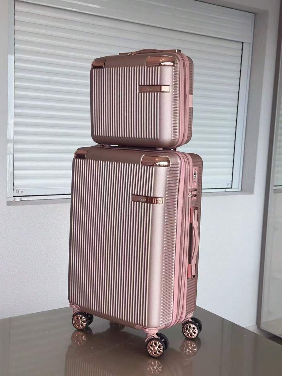 Carry-On Luggage Kit + Toiletry Bag, High Quality, 4 Double Wheels 360 Degree Rotation/ Travel Suitcase - Hoa hồng vàng - Xem 1