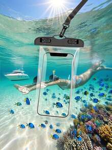 1个透明防水手机壳，PVC透明潜水防水手机壳，游泳外带颈挂式手机壳，触屏挂绳手机壳，透明手机壳，防水袋，户外运动游泳潜水摄影手机壳，手机防水袋，沙滩手机壳，夏季户外水上运动划船浮潜皮划艇沙滩游泳水上乐园