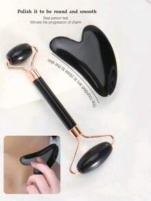 2pcs Facial Beauty Massage Tool Set, With Roller Massager And Scraping Board, Facial Massage Tools, Can Also Be Used For Body And Back, Pink/White/Black Optional, Christmas Gift.