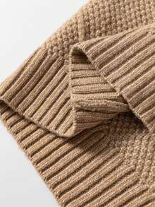 Acelitt Plus Size Women Solid Color Knitted Textured Pattern Off-Shoulder Plus Size Sweater Dress, Autumn/Winter (Recommend Choosing One Size Smaller For Better Fit) - Khaki - View 9