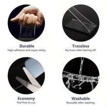 3PC Double-Sided Tape Nano Tape, Strong Adhesive Multi-Purpose Tape, Washable And Reusable Transparent Durable Tape, Suitable For Transparent Posters, Pictures, Home And Office Picture Hanging Strips - 圓形 - 查看 5