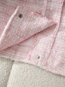 女士优雅通勤粗花呢夹克，带花卉图案和前扣，秋冬 - 粉色 - 查看 9