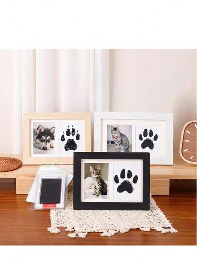1pc DIY Pet Paw Print Photo Frame, Dog, Cat And Pet Paw Print Memorial Set And Frame Memorabilia Paw Print Clay Mold, Pet Paw Print Pattern Memorial Set Gift, Photo Frame Memorabilia For Pet Lovers