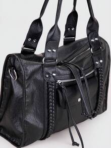 Túi Tote Đeo Vai Phong Cách Đường Phố Dung Tích Lớn Phong Cách Punk Thường Ngày Dây Đeo Vai Dài Có Thể Điều Chỉnh Khóa Kéo Thích Hợp Cho Việc Đi Lại Hàng Ngày Du Lịch Mua Sắm Kỳ Nghỉ Và Các Mục Đích Sử Dụng Khác - màu đen - Xem 4