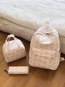 Fashionable Versatile Women's Handbag With Small Floral Print, Double Backpack Combination, School Backpack For Students - Beige - View 4