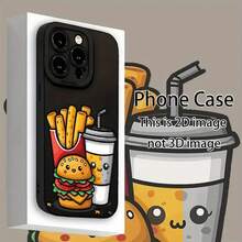 Funda Mate para Teléfono con Diseño de Papas Fritas, Hamburguesa y Bebida, Ofreciendo Protección Completa de 360 Grados para Varios Modelos de , Incluyendo 16, 11, 12, 13, 14, 15 Pro Max - Negro - Ver 4