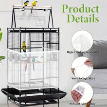 Birdcage Seed Catcher - A Universal Elastic Nylon Net Cover Suitable For Parrot Cages, Featuring A Reusable Lightweight Skirt To Prevent Food Spillage, With Adjustable Round And Square Fencing And A Breathable Design. - White - View 10