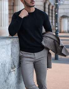Men's Crew Neck Sweater Soft Casual Sweaters For Men Classic Pullover Sweaters With Ribbing Edge - Black - View 3