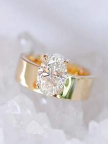 1 件经典方晶锆石椭圆形装饰铜戒指，适合女性日常佩戴、订婚、婚礼、派对珠宝、情人节礼物